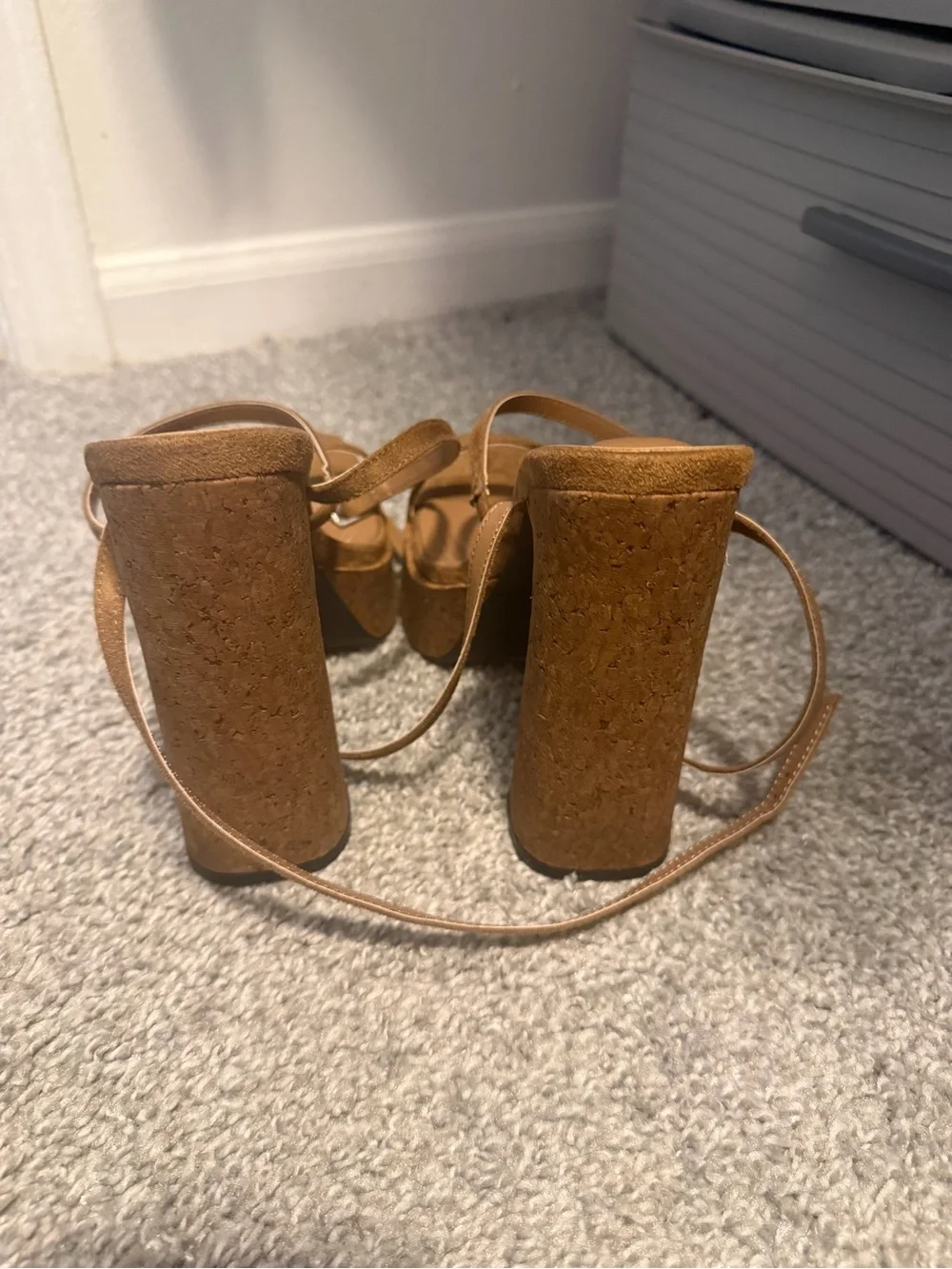 AKIRA Camel/Tan Suede Platform Block Heel Sandals